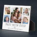Best Mom Ever Children 5-Photo Collage Custom Plaque<br><div class="desc">Simple and clean design lets your family photos shine on this Best Mom Ever plaque. A large photograph in the center with two smaller photos on either side let you insert your own photos easily. Best Mom Ever is written below in a modern font. Two lines below let you complete...</div>