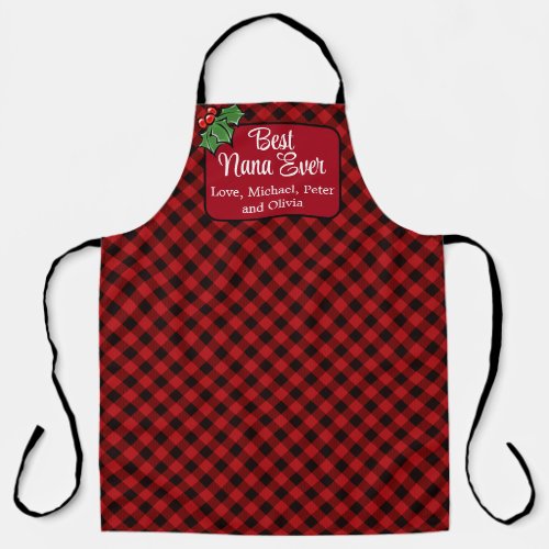 Best Mom ever Christmas classic Red Plaid Holly  Apron