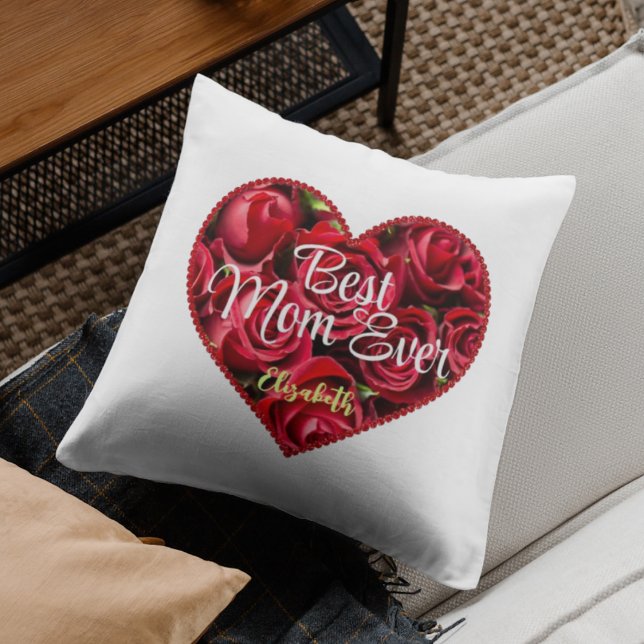 Best Mom Ever Classy Red Roses Heart Mothers Day Throw Pillow (Creator Uploaded)
