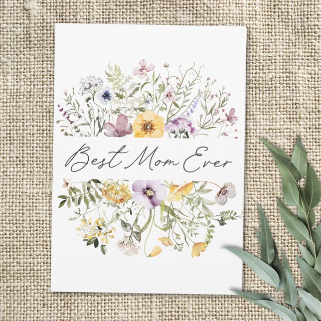 Best Mom Ever Colorful Watercolor Wildflower Card (In situ)