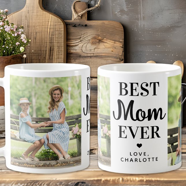 Best MOM Ever Custom 2 Photo Cute Mother's Day Coffee Mug (Creator Uploaded)