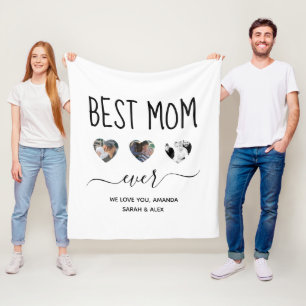 Best Mom Ever, Custom 3 photo Mothers Day Gift Fleece Blanket