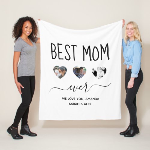 Best Mom Ever Custom 3 photo Mothers Day Gift  Fleece Blanket