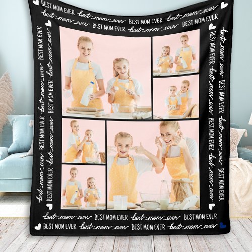 Best Mom Ever Custom 6 Photo Collage Mothers Day  Fleece Blanket