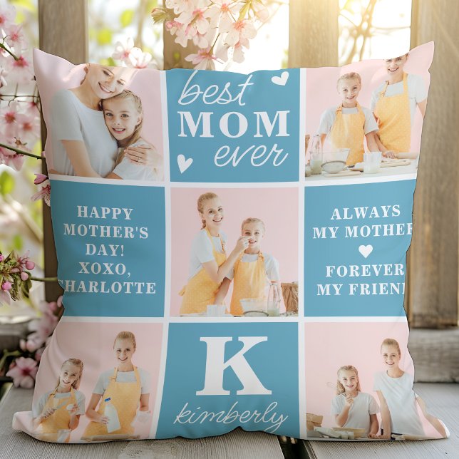Best MOM Ever Custom 7 Photo Collage Mother's Day Throw Pillow (Creator Uploaded)