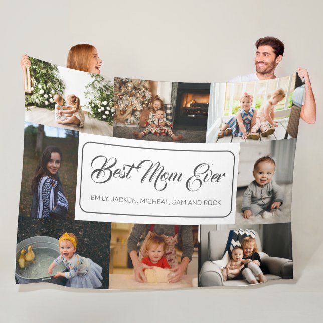 Best Mom Ever Custom 8 Photo Collage Fleece Blanket (In Situ)