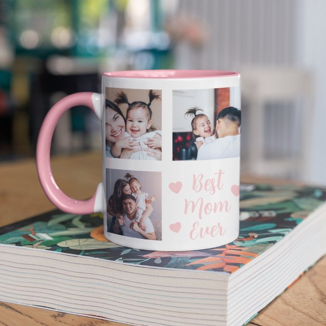 Best Mom Ever Custom 8 Photo Pink Mug (Pink Best Mom Ever Personalized Photo Mug
)