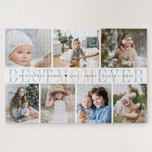Best Mom Ever  Custom Message  Kid Photo Collage Jigsaw Puzzle