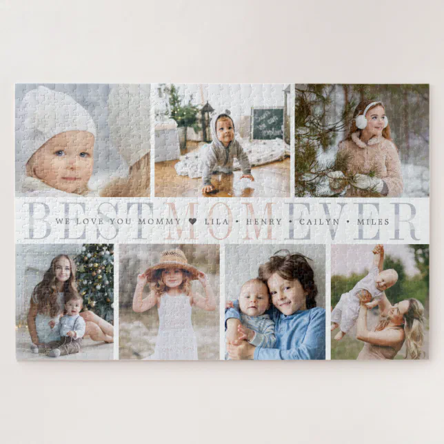 Best Mom Ever | Custom Message & Kid Photo Collage Jigsaw Puzzle | Zazzle