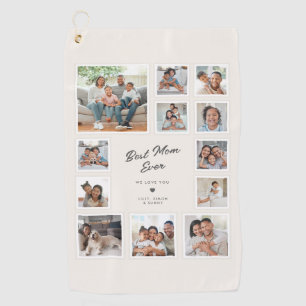 Best Mom Ever Custom Multi Photo Collage Elegant Golf Towel