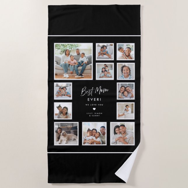Best Mom Ever Custom Multi Photo Collage Grid Beach Towel (Front)