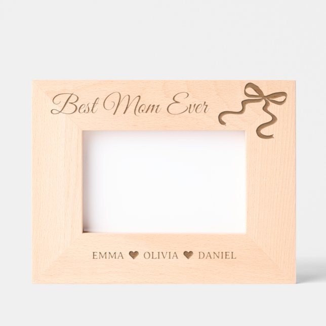 Best Mom Ever Custom names bow wood frame (Front)