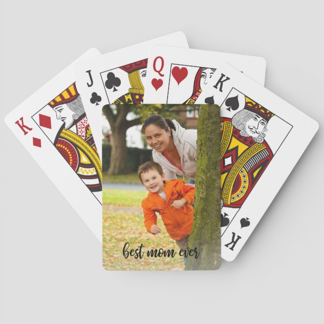 Best Mom Ever Custom Photo Black Script Poker Cards (Back)