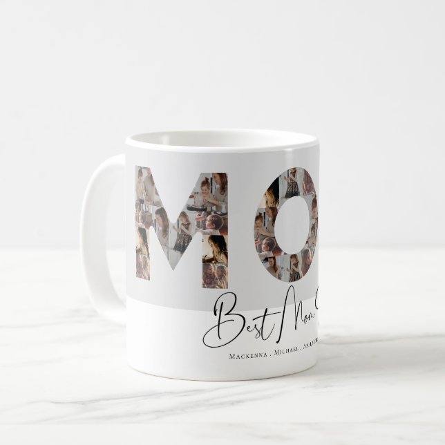 Best Mom Ever Custom Photo Collage Elegant Script Coffee Mug (Front Left)