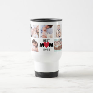Best Mom Ever Custom Photo Collage Heart Travel Mug