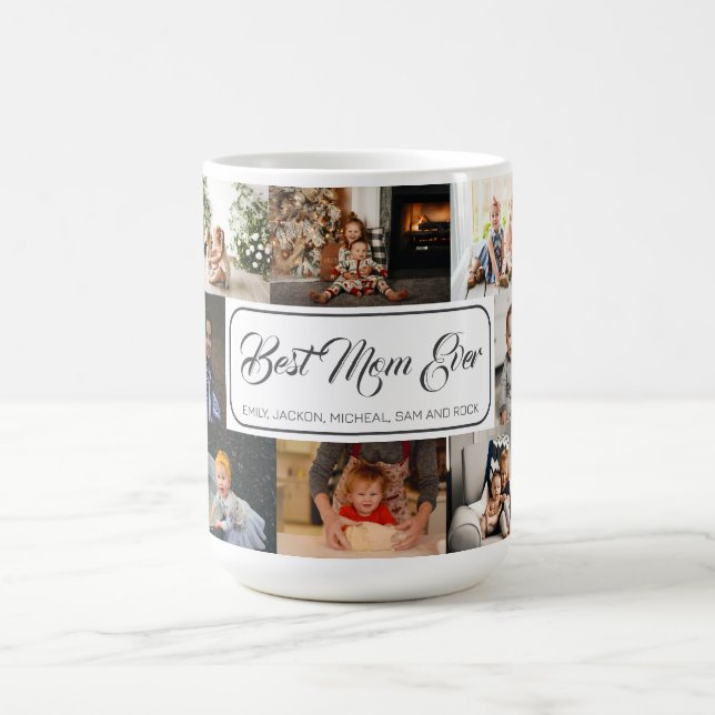 Best Mom Ever Custom Photo Collage Modern Coffee Mug (Center)