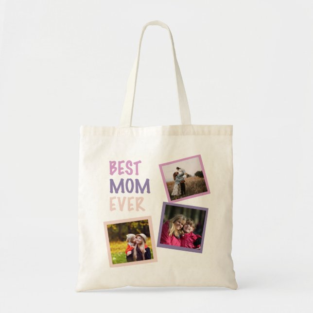 Best Mom Ever Custom Photo Collage Tote Bag (Front)