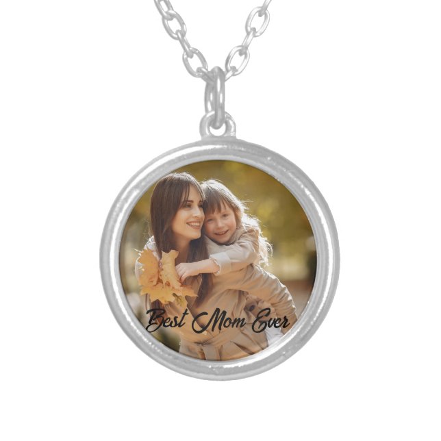 Best Mom Ever - Custom Photo Gift Silver Plated Necklace (Front)
