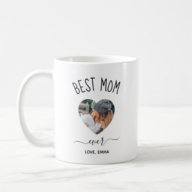 Best Mom Ever Custom  Photo Heart Coffee Mug (Left)