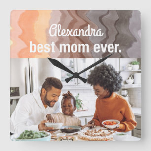 Best Mom Ever custom photo keepsake retro waves Square Wall Clock
