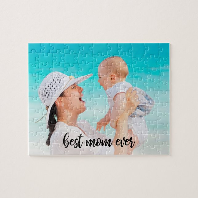 Best Mom Ever Custom Photo Modern Black Script Jigsaw Puzzle (Horizontal)
