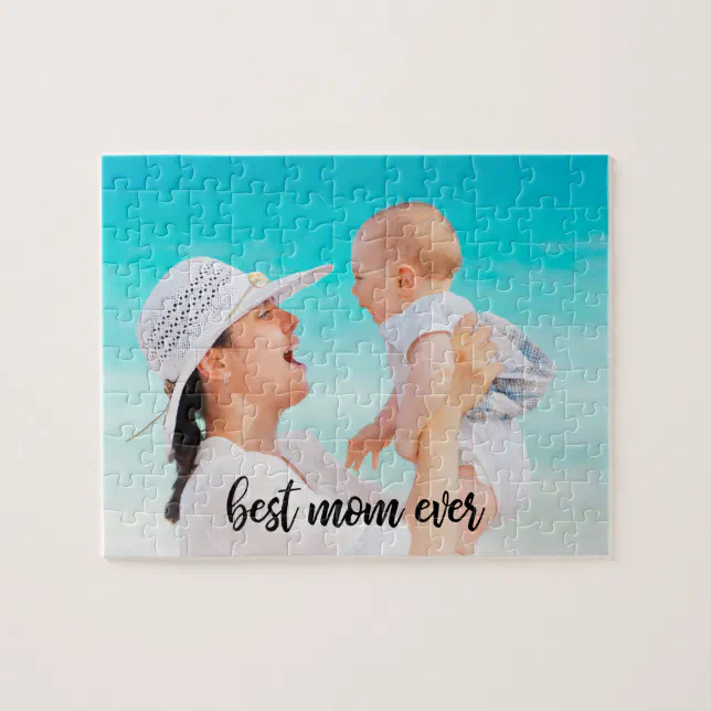 Best Mom Ever Custom Photo Modern Black Script Jigsaw Puzzle | Zazzle