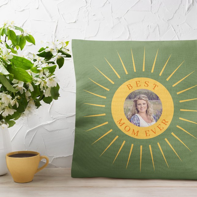 Best Mom Ever custom photo Mother's Day green Throw Pillow (Creator Uploaded)