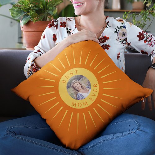Best Mom Ever custom photo Mothers Day orange Throw Pillow