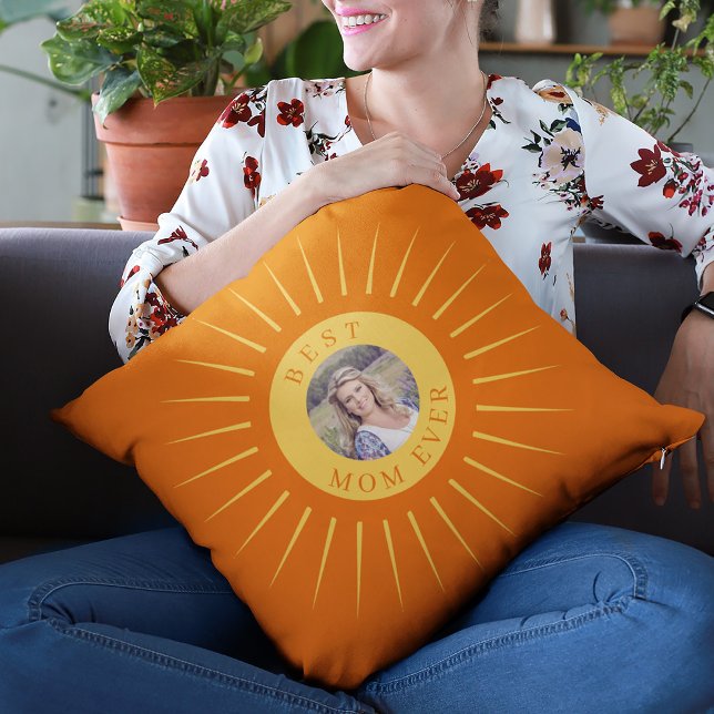 Best Mom Ever custom photo Mother's Day orange Throw Pillow (Creator Uploaded)
