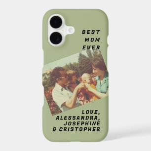 Best Mom Ever Custom Photo Names Retro Sage Green  iPhone 17 Case