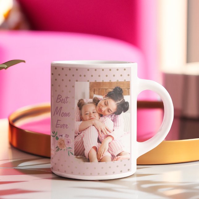 Best Mom Ever Custom Photo Pink Mother’s Day Gift Coffee Mug (Rose Gold Dots Best Mom Custom Mother's Day Photo Coffee Mug
)