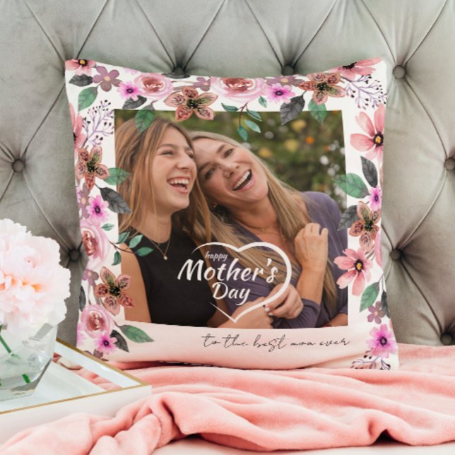 Best mom ever Custom Photo text Happy Mothers Day Throw Pillow (Creator Uploaded)