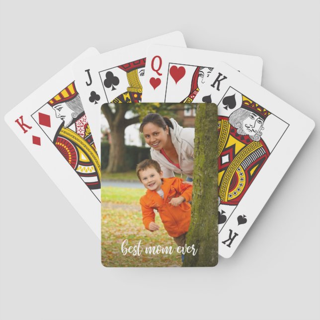 Best Mom Ever Custom Photo White Script Poker Cards (Back)
