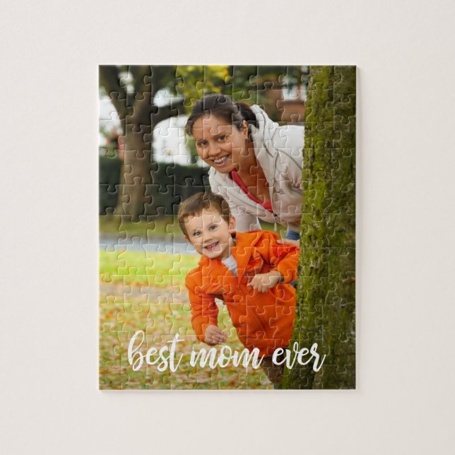 Best Mom Ever Custom Vertical Photo White Script Jigsaw Puzzle (Vertical)