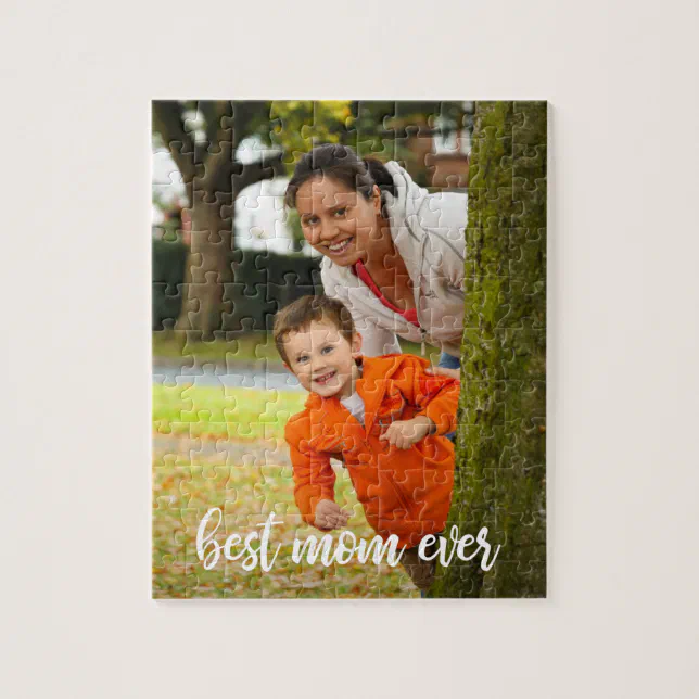 Best Mom Ever Custom Vertical Photo White Script Jigsaw Puzzle | Zazzle