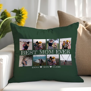 Best Mom Ever Customizable Green Photo Collage Throw Pillow
