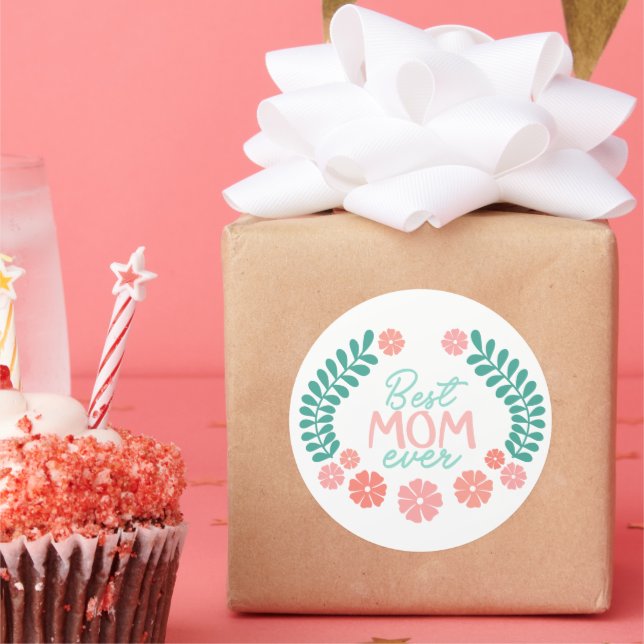 Best mom ever cute floral design classic round sticker (Party)