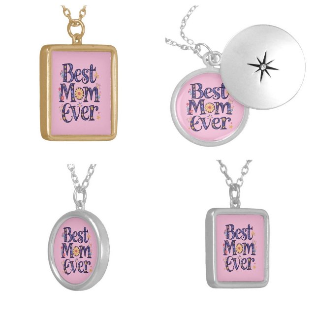 Best Mom Ever Cute Flowers Mother's Day Silver Plated Necklace (best mom ever necklaces)