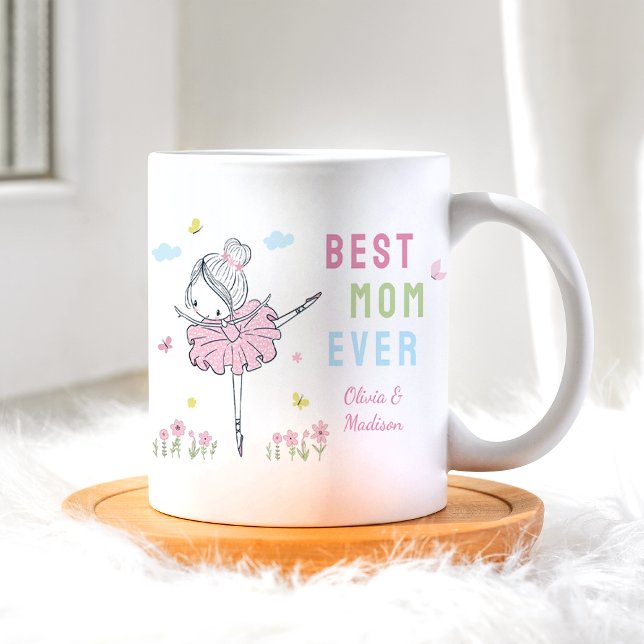 Best Mom Ever Cute Girl Dancing Pink Flowers Coffee Mug (Creator Uploaded)