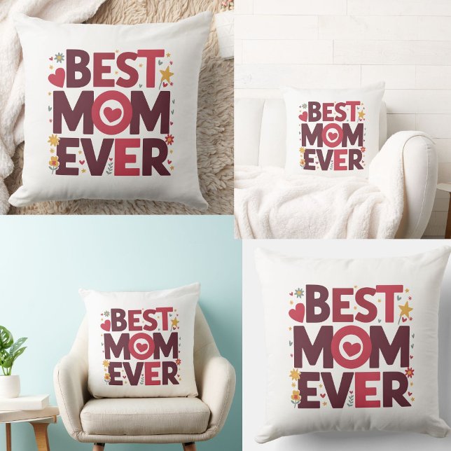 Best Mom Ever Cute Hearts Mother  Throw Pillow (best mom ever pillows)
