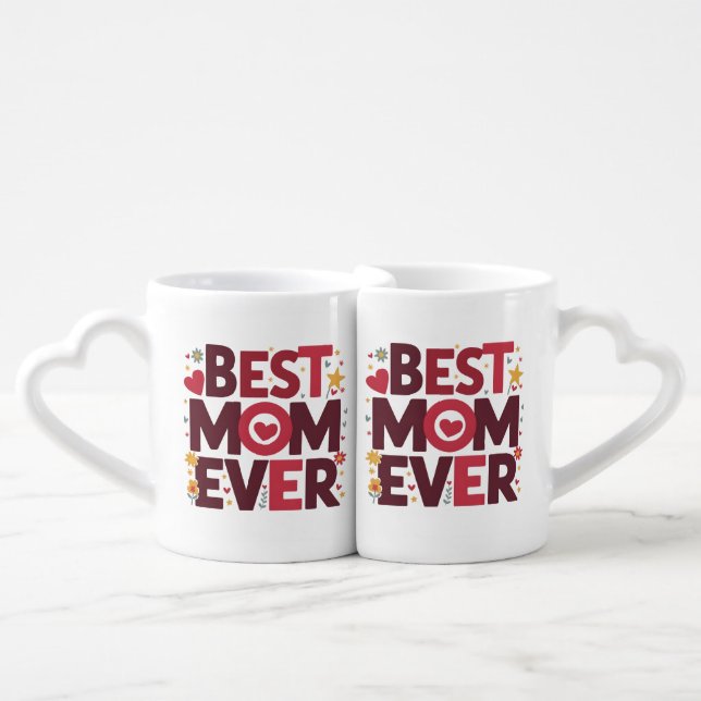 Best Mom Ever Cute Hearts Mother's Day Coffee Mug Set (Front Nesting)