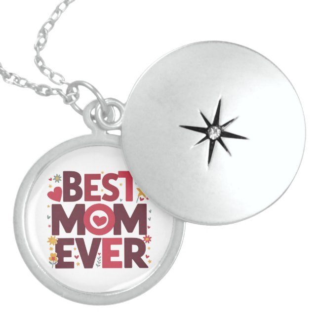 Best Mom Ever Cute Hearts Mother's Day Locket Necklace (Front)
