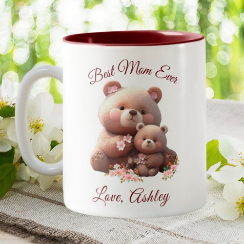 Best Mom Ever Cute Mama Bear and Baby Two_Tone Coffee Mug