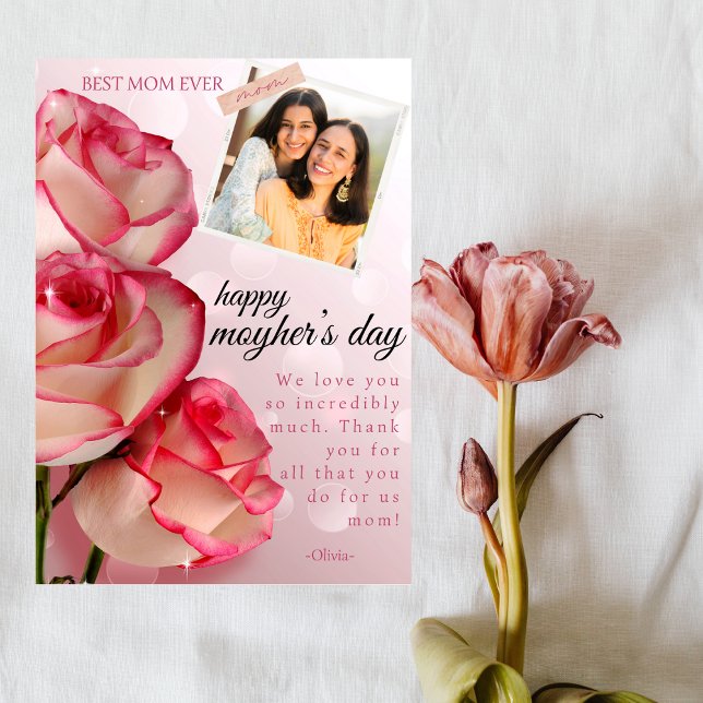 Best Mom Ever cute photo happy mother's day flawer Holiday Card (Creator Uploaded)
