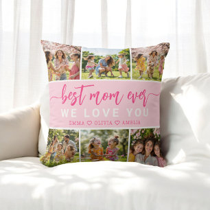 Best Mom Ever Cute Pink Photo Collage Throw Pillow