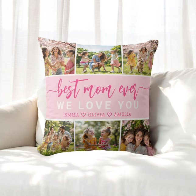 Best Mom Ever Cute Pink Photo Collage  Throw Pillow (Creator Uploaded)