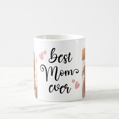 Best mom ever cute script blush pink hearts photo coffee mug