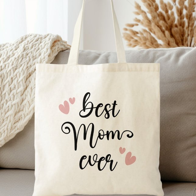 Best mom ever cute script blush pink hearts tote bag (Best mom ever cute script blush pink hearts tote bag)