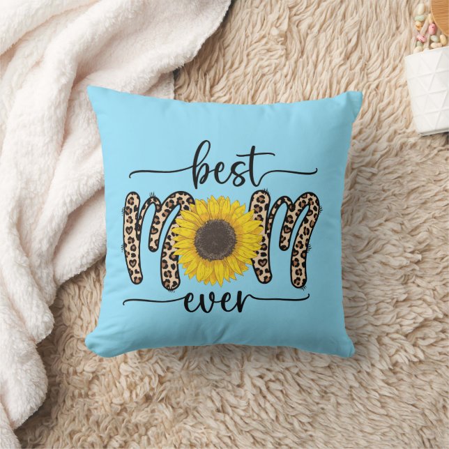 Best Mom Ever Cute Sunflower Blue Throw Pillow (Blanket)