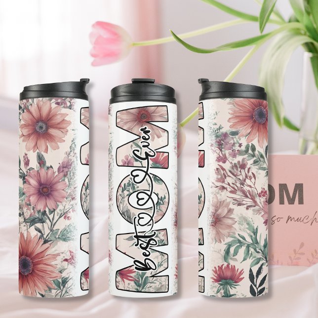 Best Mom Ever dark pink flowers Thermal Tumbler (Best Mom Ever dark pink flowers Thermal Tumbler)